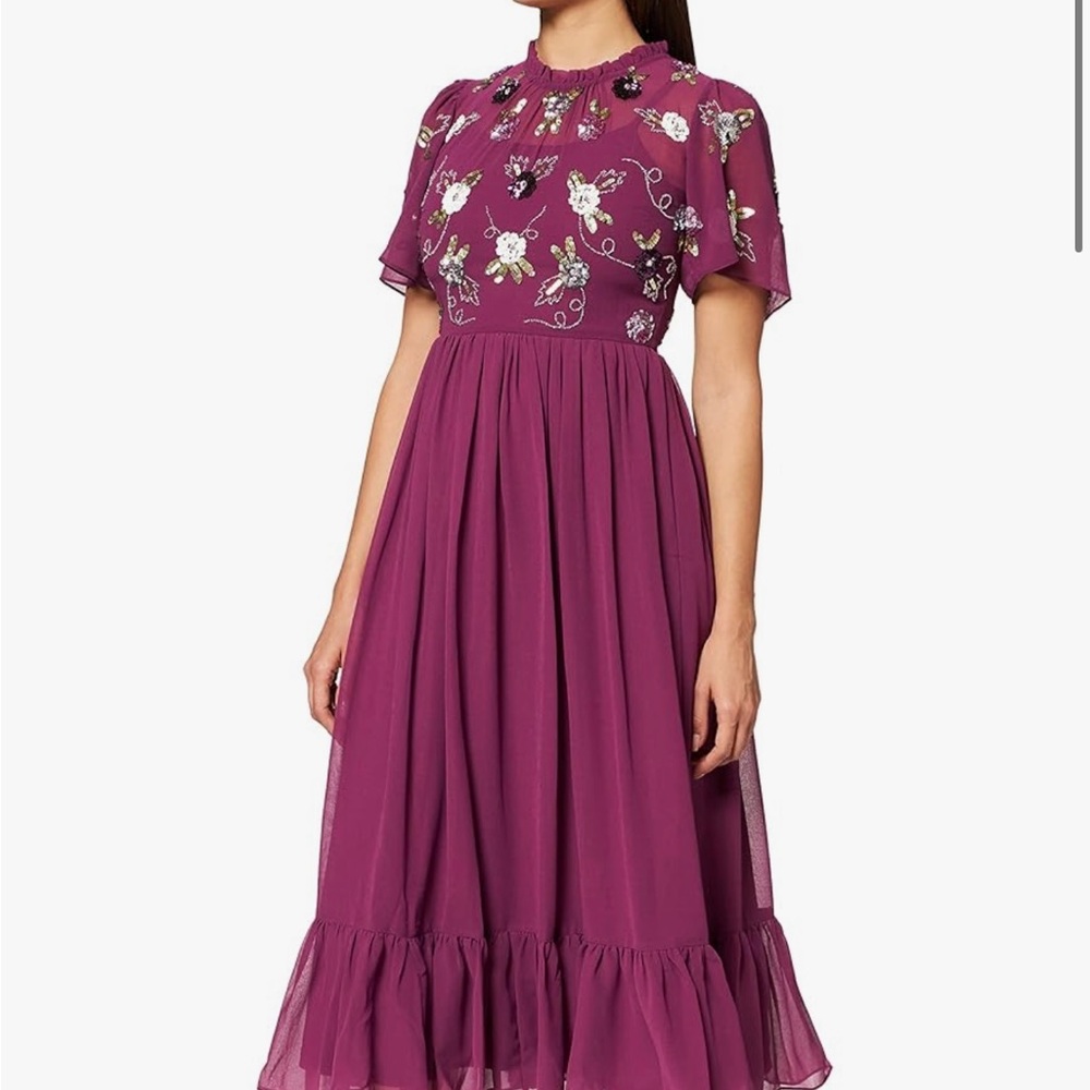 Frock and Frill Embroidered Purple Midi Dress (NWT)